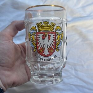 Vintage Frankfurt Crest Glass Beer Mug - Clear with Red & Gold Emblem